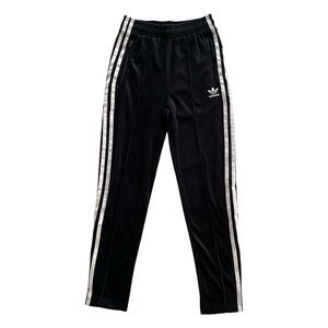 Adidas Originals Kids High Rise Slim Fit Velour Black Pants Girl's Size S 9-10 Y